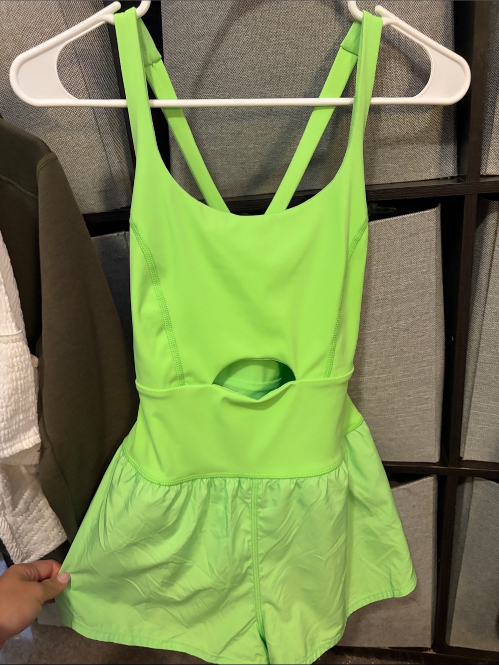 Girls Neon Green Skater Swim Romper